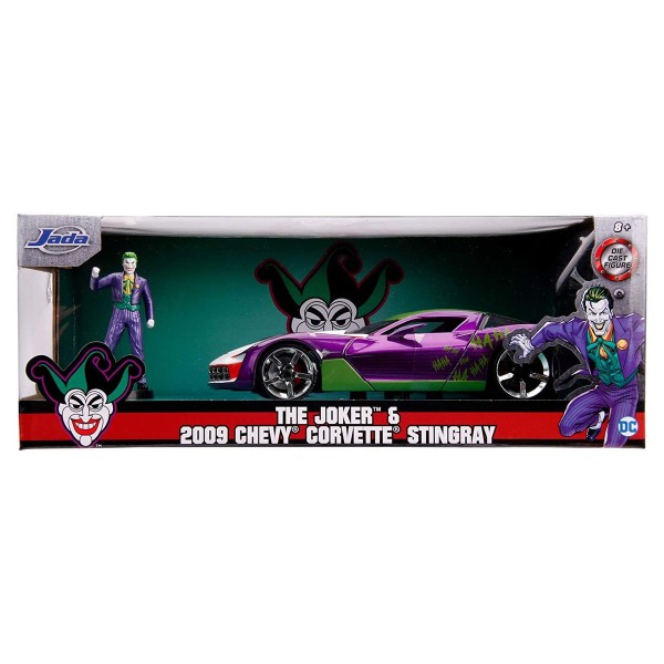 Simba 253255020 - DC - Batman - Die-Cast - The Joker & 2009 Chevy Covette Stingray