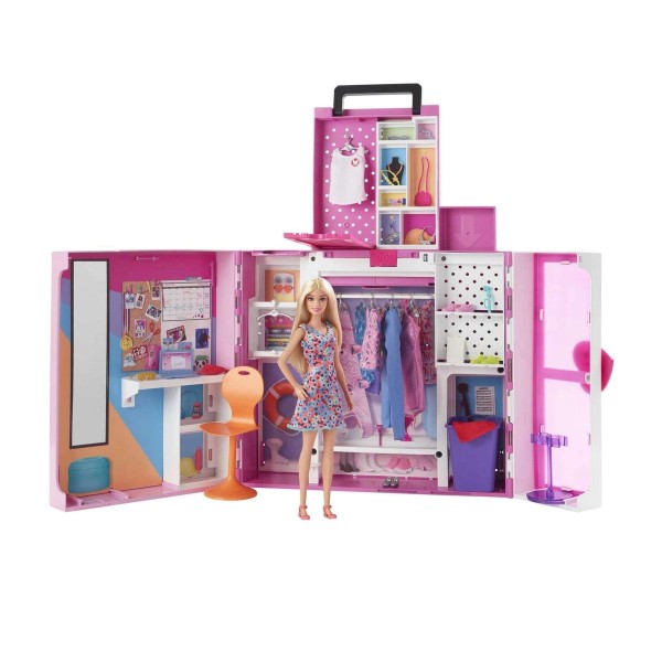 Mattel HGX57 - Barbie - Kleiderschrank mit Puppe, Kleidung und Accessoires