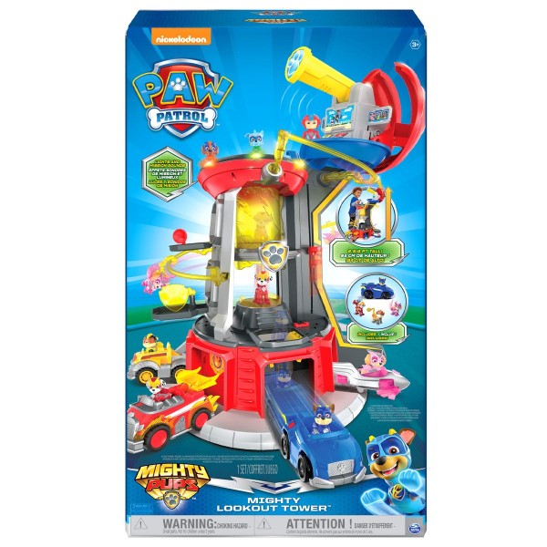 Spin Master 6063582 (20135914) - Paw Patrol - Mighty Pups - Mighty Lookout Tower, mit Fahrzeug und 4