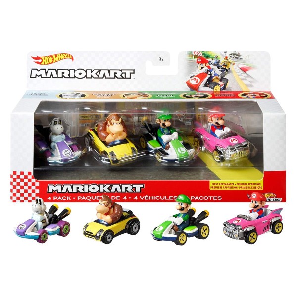Mattel GWB37 - Hot Wheels - Nintendo - Mario Kart - Die-Cast-Fahrzeuge, 1:64, 4er-Pack
