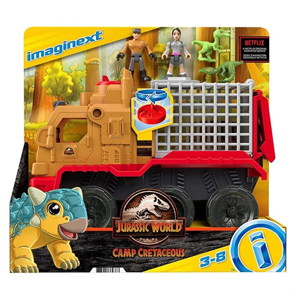 Mattel HCH97 - Fisher-Price - Jurassic World - imaginext - Spielset mit Figuren, Dinosaurier-Transpo