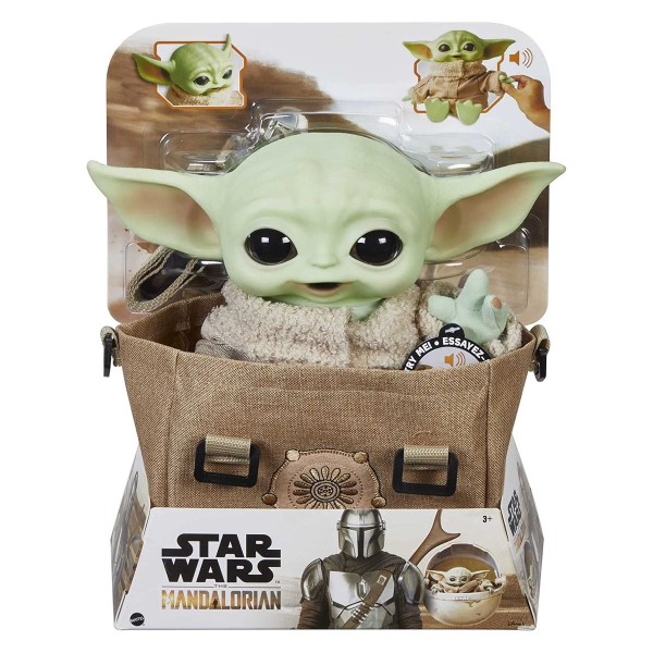 Mattel HBX33 - Disney - Star Wars - The Mandalorian - Baby Yoda mit Tragetasche und Sound, 28 cm - S
