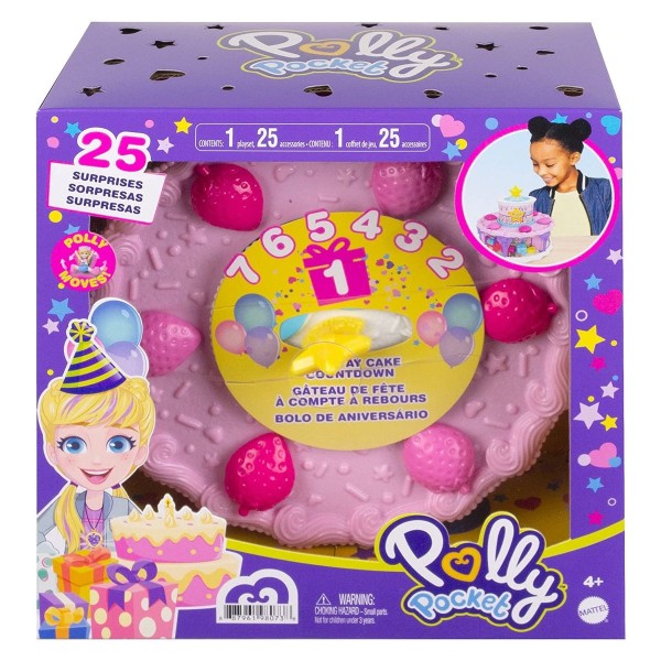 Mattel GYW06 - Polly Pocket - Geburtstagstorte, Geburtstags-Countdown inkl. Spielfiguren und Zubehör