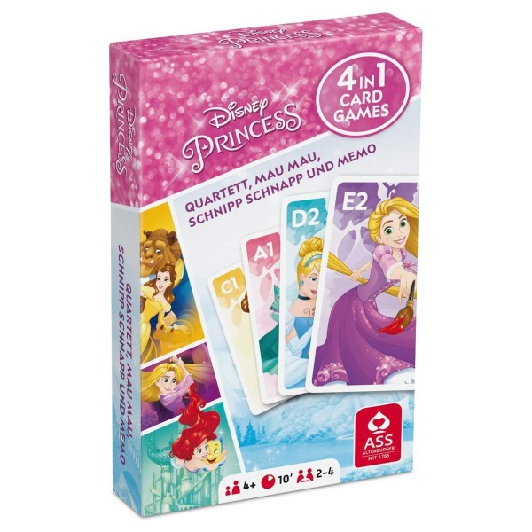 ASS 22501532 - Disney - Princess - Kartenspiel 4in1, Quartett, Mau Mau, Schnipp Schnapp, Memo