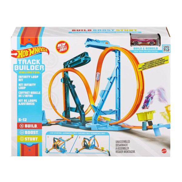 Mattel GVG10 - Hot Wheels - Track Builder, Spielset mit einem Fahrzeug, Infinity Loop Kit