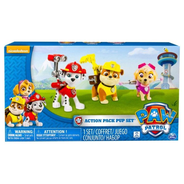 Spin Master 6024060 (20067177) - Paw Patrol - Action Pack Pup Set, 3 Figuren: Marshall, Rubble & Sky
