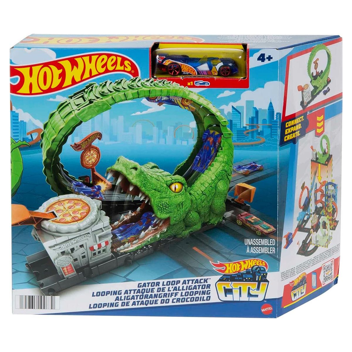 Mattel Spielset Krokodil mit Wheels HKX39 - Fahrzeug | Hot Looping, Rappelkiste Angriff, Spielwaren Rennbahn - inkl.