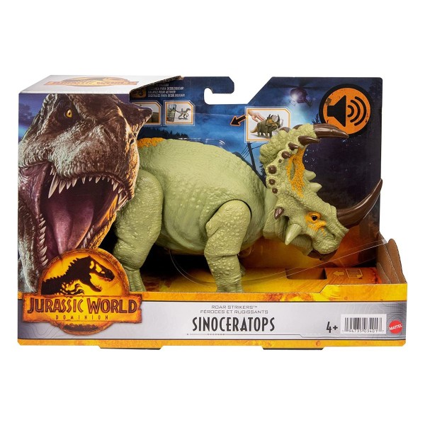 Mattel HDX43 - Jurassic World - Dominion - Roar Strikers Sinoceratops, Dinosaurier Spielfigur