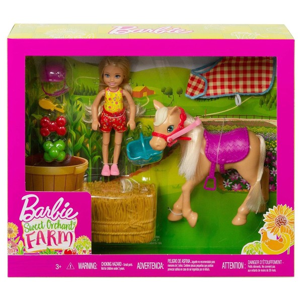 Mattel GFF50 - Barbie - Sweet Orchard Farm - Spielset, Puppe, Chelsea mit Pony, Spaß auf dem Bauernh